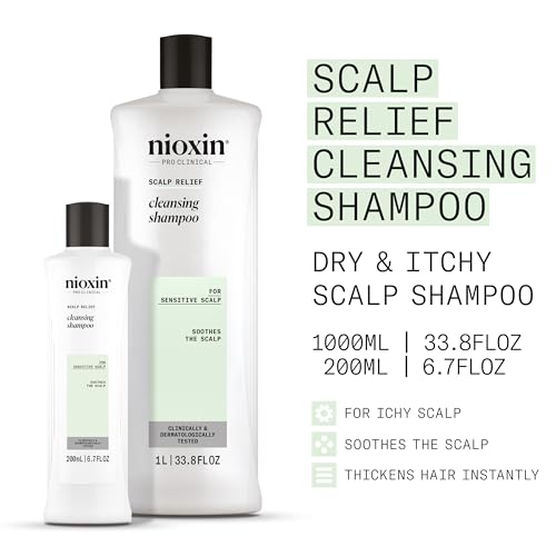 Nioxin Scalp Relief Cleansing Shampoo | Soothes, Hydrates, & Thickens Hair | For Sensitive, Dry, & Itchy Scalp | Made with Aloe Vera & Vitamin E