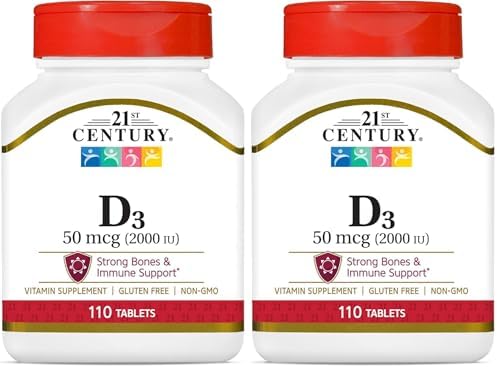 21st Century Vitamin D3 2000 IU Tablets, Bone & Immune, 110 Count | Vitamin D3 2000 IU Tablets, Bone Health & Immune System Support & Calcium Absorption, No Artificial Colors or Preservatives