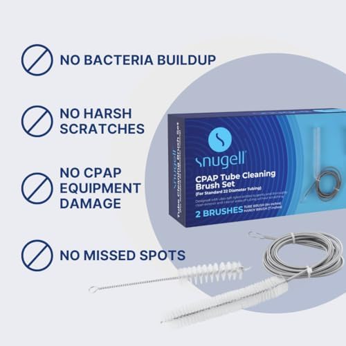 Snugell CPAP Tube Cleaning Brush Set – 84-Inch Flexible Cleaner for Tube Interiors & 7-Inch Brush for Masks – Designed for 22mm Tubing –