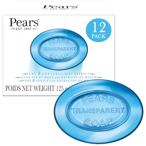 Pears Soap, Pure & Gentle with Mint Extract 3-Pack – Transparent Blue Glycerin Soap for Cool, Refreshed Skin, 4.4 Oz Ea