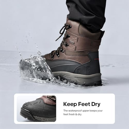 NORTIV 8 Men's Insulated Waterproof Winter Snow Boots | Sealed Build Keeps Feet Dry; Rubber Outsole Boosts Grip; Stable Fit Adds Support; Ideal for Hiking, Daily Wear BRIGADE