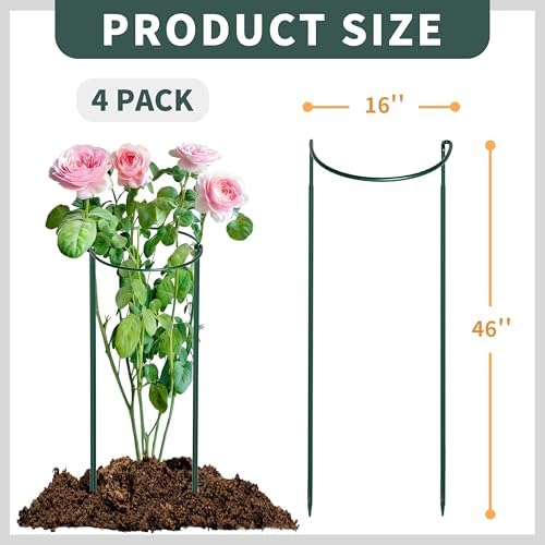 TCBWFY 10 Pack Garden Plant Support Stakes, 10" Widex16 High Heavy Duty Interlinked Half Round Peony Support Ring Cage for Indoor Outdoor Plants