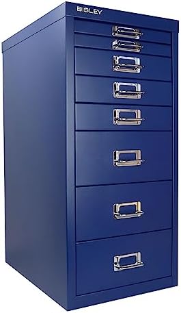 5-Drawer Steel MultiDrawer Cabinet - Orange, by Bisley | Chrome Pull Handles with Label Holders, Powder-Coated Steel, Removable Drawers, Desktop Storage, Labels Included