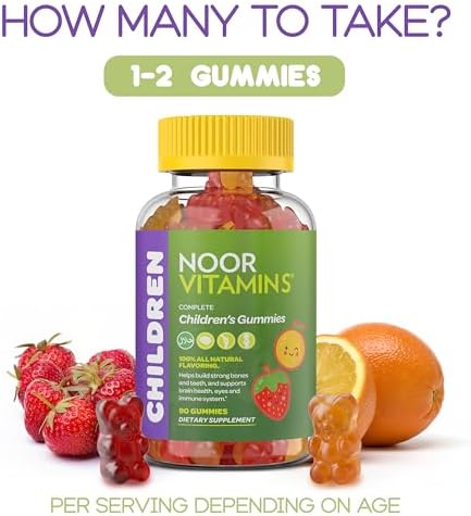Noor Vitamins Halal Vitamins, Kids Vitamins, Kids Multivitamin Gummies: Vitamin C for Kids, D3, and Zinc for Immunity