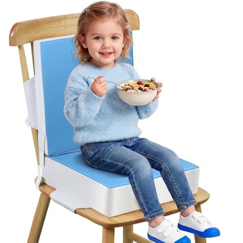 Booster Seat for Kitchen Chair - Toddler Booster Seat for Dining Table - PU Washable Double-Safety Straps with Buckle