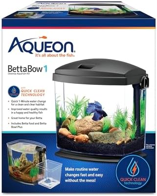 Aqueon BettaBow with Quick Clean Technology Aquarium Kit, Freshwater, Betta Fish, 1-Gallon, Black