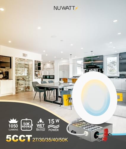 NUWATT Canless Recessed Lighting 6 Inch, 2700K-5000K, Dimmable, ETL, 6 Pack