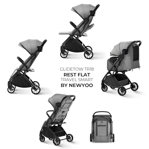 newyoo GlideTow TR18 Travel Stroller, Compact & Lightweight, Muted Olive | Newborn to toddler, foldable, self-standing design, 175° near-flat recline, large mesh window, trolley mode & UPF 50+ canopy