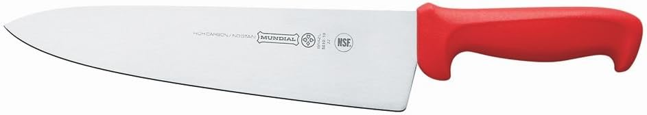Mundial 5600 Series 10-inch Chef's Knife with Red Polypropylene Handle - Professional Grade Kitchen Essential
