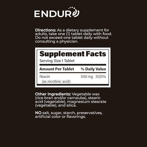 ENDUR-ACIN - Niacin B3 - ER (Extended Release) 500 mg (200 ct) | Nicotinic Acid Formula Supporting Healthy Heart & Cholesterol Balance with