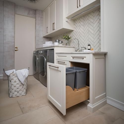 Rev-A-Shelf Pull Out Trash Can for Kitchen Cabinets 35 Qt 8.75 Gal Bottom Mounted, Undermount Soft-Close Slides, Silver, 4WCSC-1835DMND-2