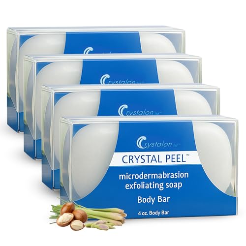 Exfoliating Bar Soap for Men & Women, Crystal Peel Luxury Microdermabrasion Hydrating & Exfoliating Body Soap Bar Solid Magnesium Mineral Scrub for Buffing Away Dirt & Oil Smooths Skin, Lemongrass 8oz