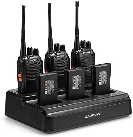 [6Packs] BAOFENG BF-888S Walkie Talkies for Adults, 1500mAh Battery, 16CH | With 6 Earpieces, Six-Way Charger Station, Programming Cable, for Teams