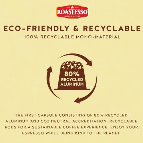 Roastesso, Aluminum Espresso Capsules, Flavors Variety Pack, Natural Flavored Coffee Pods with French Vanilla, Caramel, Chocolate & Hazelnut