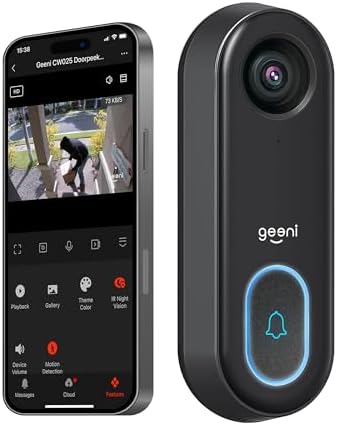 Geeni Smart Video Doorbell, 1080p HD, Motion Detection, Night Vision, Two-Way Audio, Weather-Resistant, Wired Installation