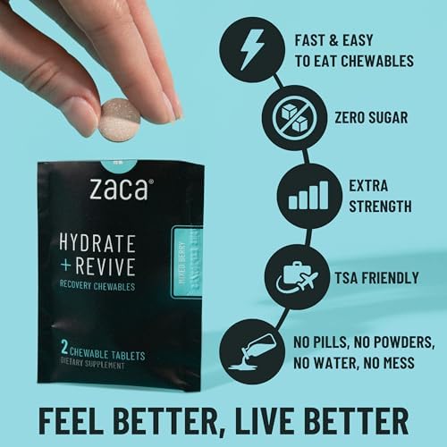 Zaca Recovery Chewable Supplement | Hydrate + Revive | 6 Packs = 12 Tablets | Party, Travel, Exercise & Altitude | Sugar Free, Gluten Free, Artificial Ingredients Free