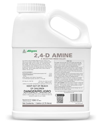 ALLIGARE 2,4-D Amine Weed Killer Concentrate - Post-Emergent Herbicide to Control Pigweed, Thistle, Ragweed, & More - 47.2% Active Ingredient - for Lawns, Pastures, Aquatic Sites & Crops - 2.5 Gallon