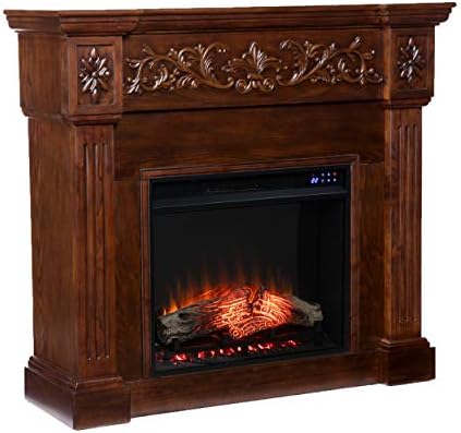 SEI Furniture Calvert Electric Fireplace with Carved Floral Trim, New Espresso