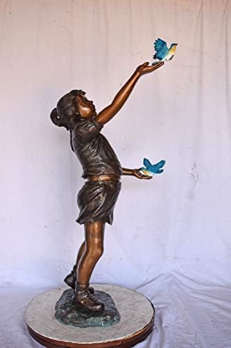 NIFAO Girl with Bluebirds, Lost Medium Bronze Statue, 25" L x 23" W x 41" H