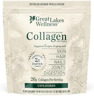 Great Lakes Wellness Collagen Peptides Powder – Supports Skin, Hair, Nails, Joints & Digestion – Hydrolyzed, Non-GMO, Keto & Kosher – Pure Collagen Protein (16 oz, 22 Servings) Packaging may vary