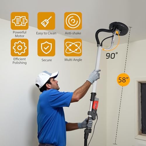 Nouva Power Drywall Sander, Electric Vacuum Sander Variable 6 Speed Adjustment Foldable with 6 Sand Pads