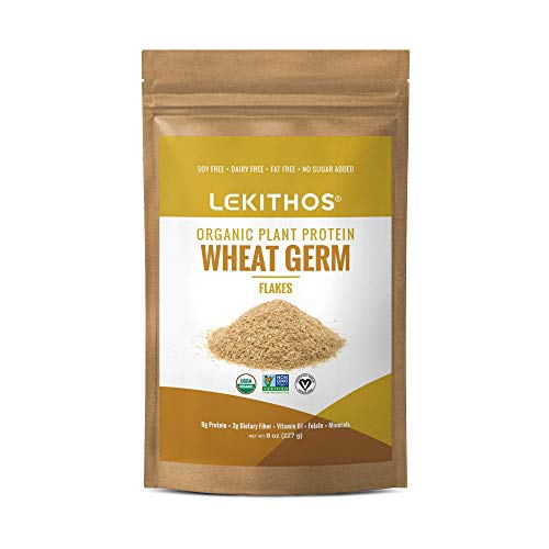 Lekithos Organic Wheat Germ Protein 8oz, USDA Organic Plant-Based Superfood, 8g Protein, European Quality Flakes