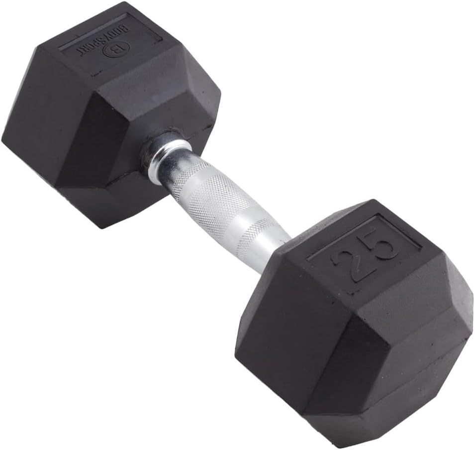 Body Sport Rubber Encased Hex Dumbbell Weight, Single – Dumbbells for Exercises – Strength Training Equipment – Home Gym Accessories – Weight Training