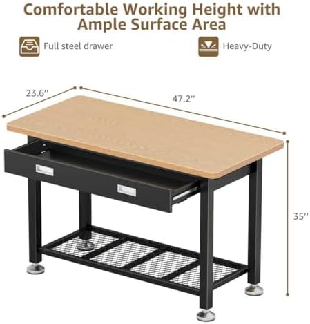 39.4" Workbench with Drawer and Pegboard - Heavy Duty Steel Garage Work Table, Small Tool Bench for Workshop, Woodworking, Crafting & Repair