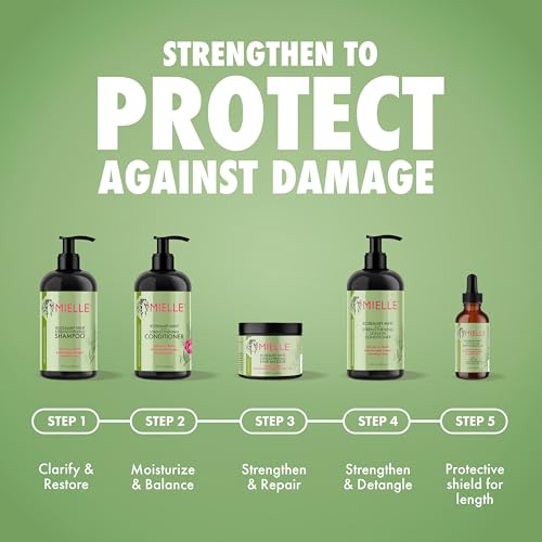 Mielle Organics Rosemary & Mint Hair Oil - Strengthening Biotin Oil Infused Frizzy & Damaged Hair Care - Split Ends & Dry Scalp Treatment to Support