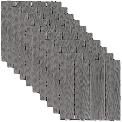 ECOOPTS 12"x12" Interlocking Deck Tiles Patio Floor Tiles Outdoor Flooring Wood Deck Tiles for Porch Balcony Backyard, 9 Slat x 15 Boxes, Brown