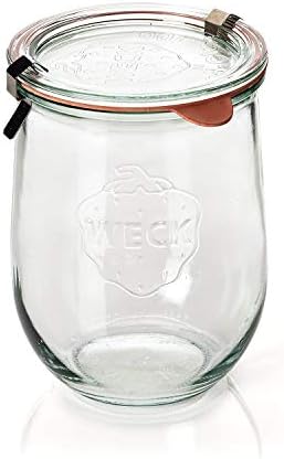 Weck Tulip Jars 1 Liter - Large Sour Dough Starter Jars with Wide Mouth - Suitable for Canning and Storage - 2 with Glass Lids