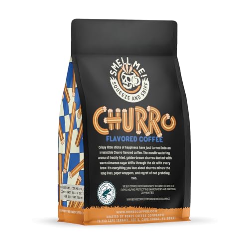 Bones Coffee Company Highland Grog, Butterscotch Caramel Flavored Coffee, Medium Roast Low Acid Arabica Beans Compatible with Auto drip and French Press Coffee Maker, 12 Oz Whole Bean