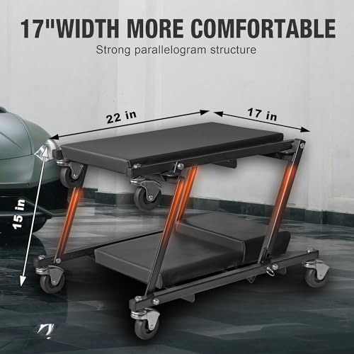 BIG RED Rolling Garage/Shop Creeper: 2-Piece, 36" Padded Mechanic Cart with Headrest and 6 Casters, Red,AR7565B,Torin