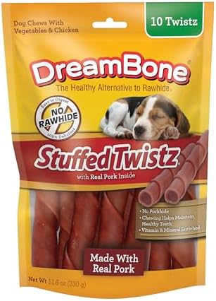 DreamBone Stuffed Twistz 10 Count, Rawhide-Free Chews | Daily Chew, Digests Safely and Completely, Made With Real Chicken, Pork and Veggies
