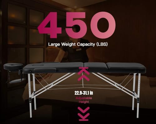 BestMassage Aluminium Massage Bed Portable Massage Table 28 inch Wide Lash Bed Height Adjustable 3 Folding Spa Table with Non-Woven Bag for Spa Footmassage Facial CareSpa Tattoo