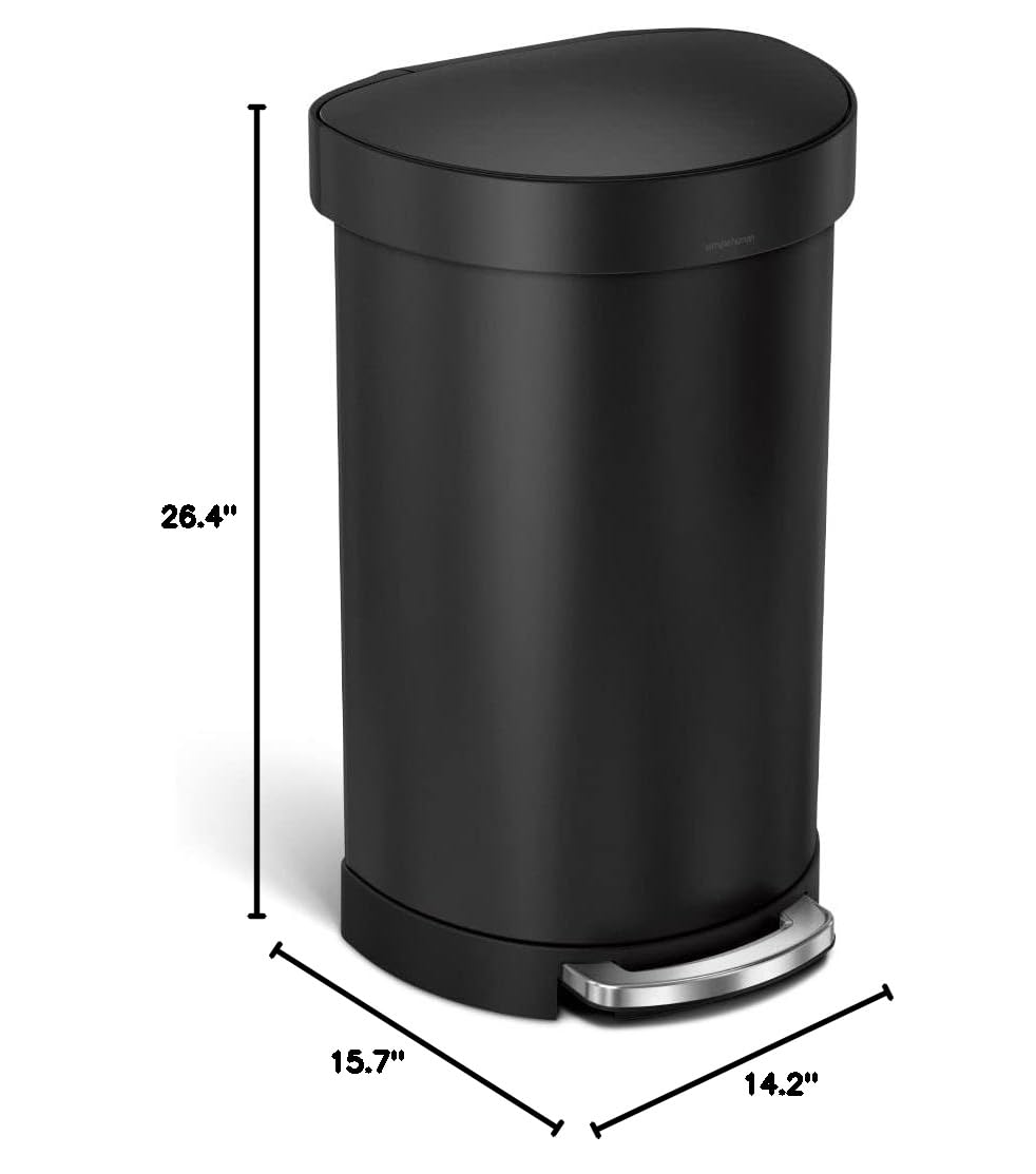 simplehuman 45 Liter / 12 Gallon Semi-Round Automatic Sensor Trash Can, Brushed Stainless Steel