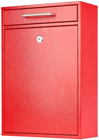 KYODOLED Steel Key Lock Mail Boxes Outdoor, Locking Wall Mount Mailbox, Security Lock Drop Box, Collection Boxes for Home, Office or Commercial,16.2H x 11.2L x 4.6W Inches, Black X Large