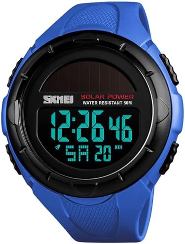 Gosasa Men's Outdoor Sports Multifunction Solar Power LED Digital Watches 50M Water Resistant (Black)