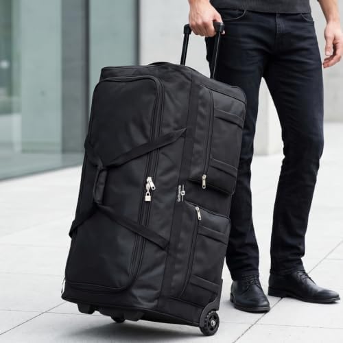 36-inch Rolling Duffle Bag with Wheels, Luggage Bag, Hockey Bag, XL Duffle Bag With Rollers, Heavy Duty Oversized Bag (Black)