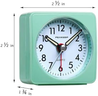 Peakeep Ultra Small, Battery Travel Alarm Clock with Snooze and Light | Silent No Ticking Analog Quartz Clock (Aquamarine)
