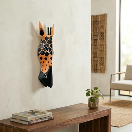 G6 Collection Wooden Tribal Giraffe Mask Hand Carved Wall Plaque Hanging Home Decor Accent Art Unique Sculpture Decoration Handmade Gift Handcrafted Decorative Mask (20" Tall)