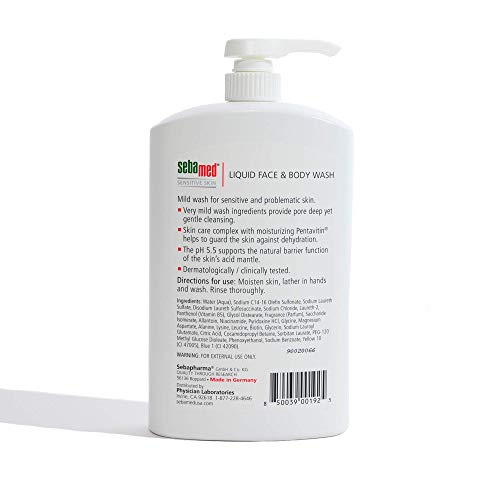 SEBAMED Sensitive Skin Face and Body Wash for Women and Men, pH 5.5, Mild Gentle Hydrating Cleanser, Hypoallergenic Body Wash, Dermatologist Recommended, 33.8 Fluid Ounces (1 Liter)