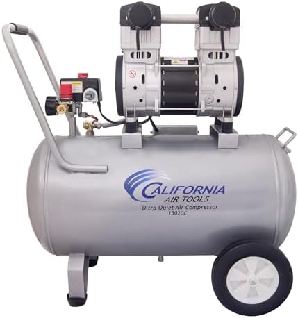 California Air Tools 15020C Powerful 2.0 HP Ultra Quiet and Oil-Free Air Compressor with Wheels, 15 Gallon Tank Capacity, 70 dB Noise Level, Electric