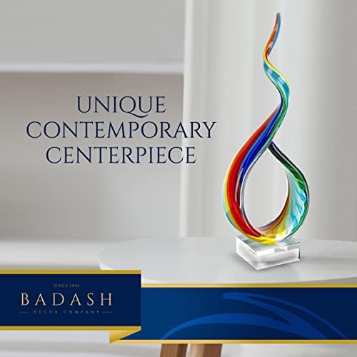 Badash Rainbow Murano-Style Art Glass Sculpture Centerpiece, 18 Inch | Murano-style art glass sculpture for tabletop decor, living rooms, offices, shelves, console tables and gifts