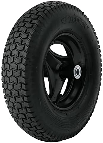 Truper 16-Inch Reinforced Wheelbarrow Tire and Rim Assembly, Includes Axle and Industrial Bearings, Heavy-Duty Replacement Wheel (Model RN / 11852)