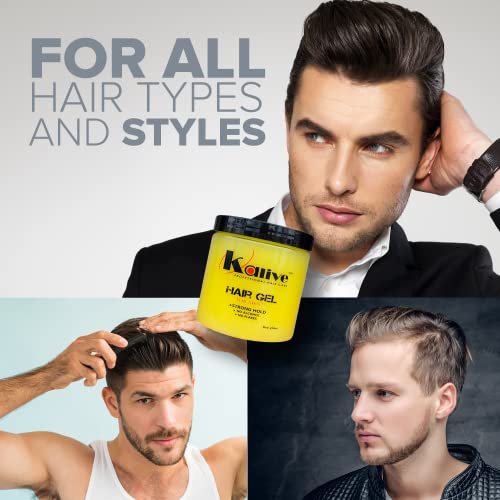 KALIVE Men's Hair Styling Gel 8 oz, Strong-Hold and Light Shine all day, No Flaking.
