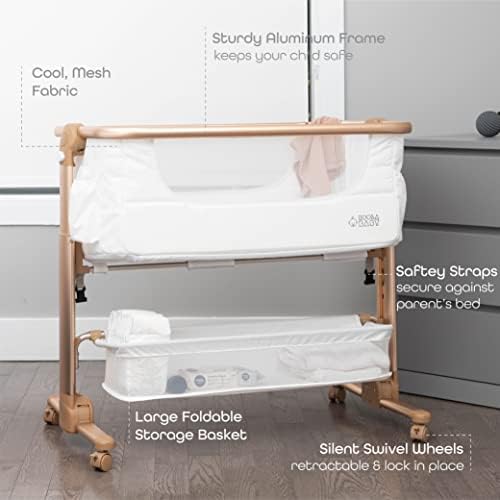 KoolerThings Baby Bassinet, Bedside Sleeper for Baby, Easy Folding Portable Crib with Storage Basket for Newborn, Bedside Bassinet