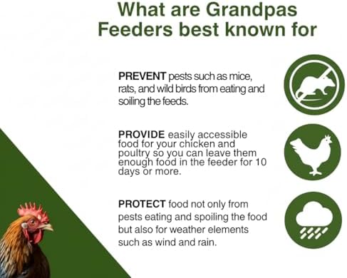 Grandpas Feeders Automatic Chicken Feeder - 20 lbs No Waste Poultry Feeder, Rat Proof & Rodent Proof Treadle Chicken Feeder, Galvanized Steel with Lid, Feeds 6 Chickens up to 10 Days