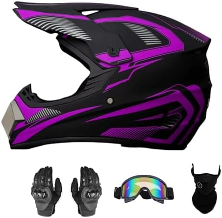 Motocross Offroad Helmet Dirt Bike Helmet BMX MX ATV Helmet Full Face Motorcycle Helmet with Gloves Goggles Mask for Unisex Adult Youth DOT/FMVSS
