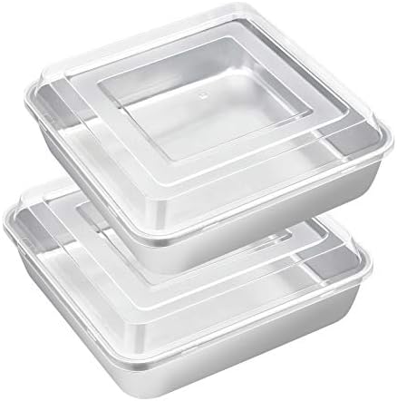 E-far 8 x 8-Inch Baking Pan with lid, Square Cake Brownie Baking Pans Stainless Steel Bakeware Set of 2, Non-toxic & Healthy